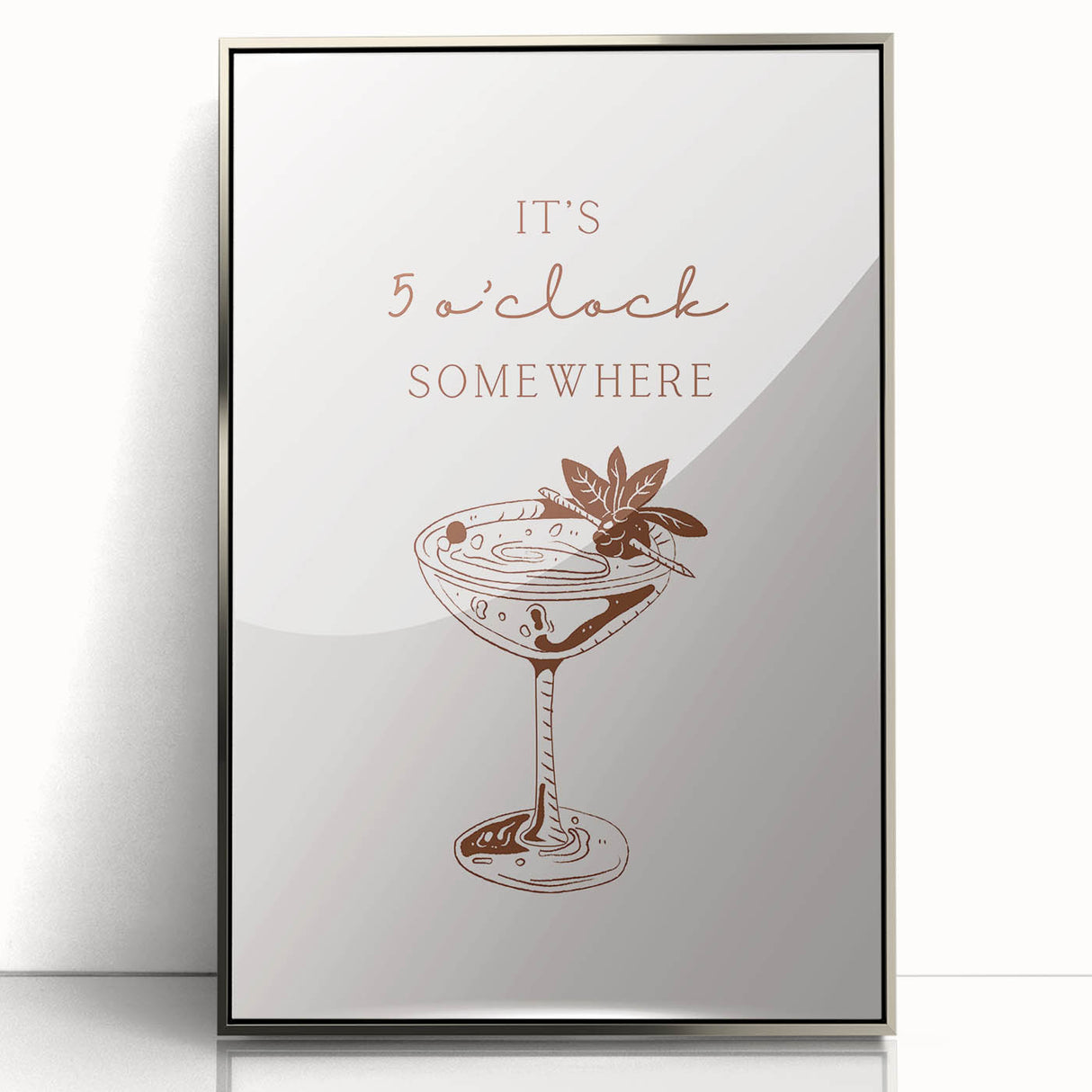 Mid-century modernist art depicting food and drinks on framed acrylic in silver, ideal for nursery wall decor.