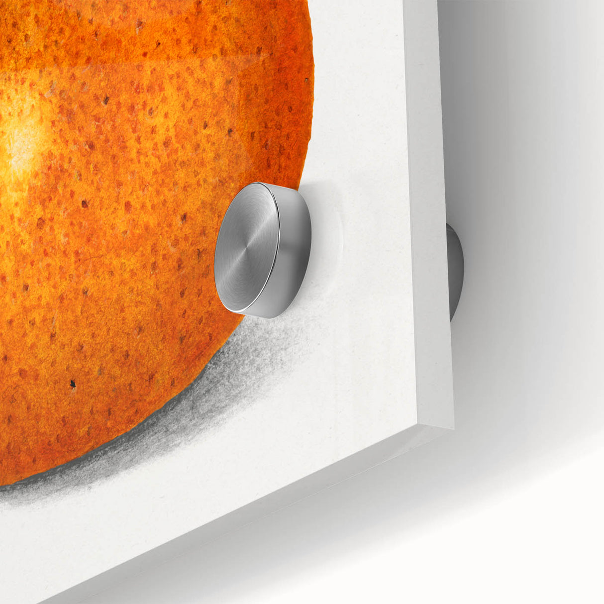 Large abstract wall art featuring assorted fruits in vibrant colors on acrylic glass, ideal for dining room decor.
