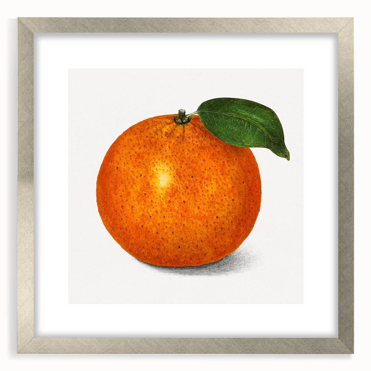 Textured art depicting abstract fruit designs in vibrant colors, framed in silver, ideal for bedroom art.