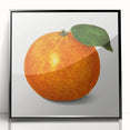 Large abstract wall art featuring assorted fruits in bold colors on a black acrylic framed print.