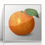 Art deco poster of colorful fruits on white acrylic, framed, ideal for modern kitchen decor.