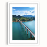 Landscape bridge frame with a white mat, showcasing a modern design in a front view. Ideal for home decor, this frame enhances photographs and artwork beautifully.