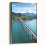 Framed canvas art depicting a landscape bridge in gold tones, showcasing intricate details and textures, ideal for enhancing modern decor and art collections.
