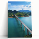 Stretched canvas artwork depicting a serene landscape bridge scene, featuring vibrant colors and detailed textures, perfect for home decor enhancement.