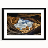 Black frame landscape artwork showcasing a vibrant canyon scene, accented with a white mat for enhanced presentation, ideal for home decor and art enthusiasts.