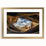 Elegant gold-framed landscape art print showcasing vibrant canyons in rich hues, accented by a classic mat. Ideal for enhancing home decor and adding a touch of sophistication.