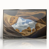 Framed acrylic artwork showcasing a stunning landscape of canyons, featuring vibrant colors and intricate details, perfect for home decor and nature enthusiasts.