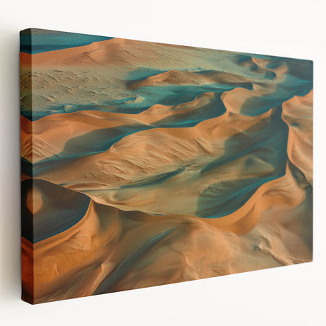 Desert landscape canvas art showcasing vibrant hues of orange and yellow, depicting a serene sunset over sand dunes, ideal for home decor and artistic displays.