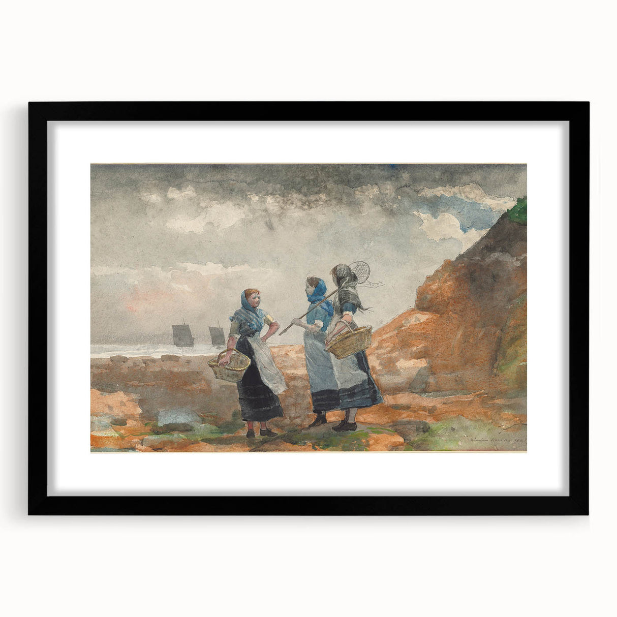 Three Fisher Girls Realism Art Print - Winslow Homer Coastal Scene, 1881
