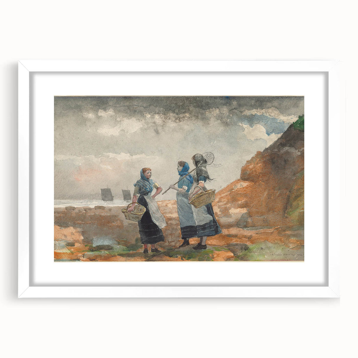 Three Fisher Girls Realism Art Print - Winslow Homer Coastal Scene, 1881