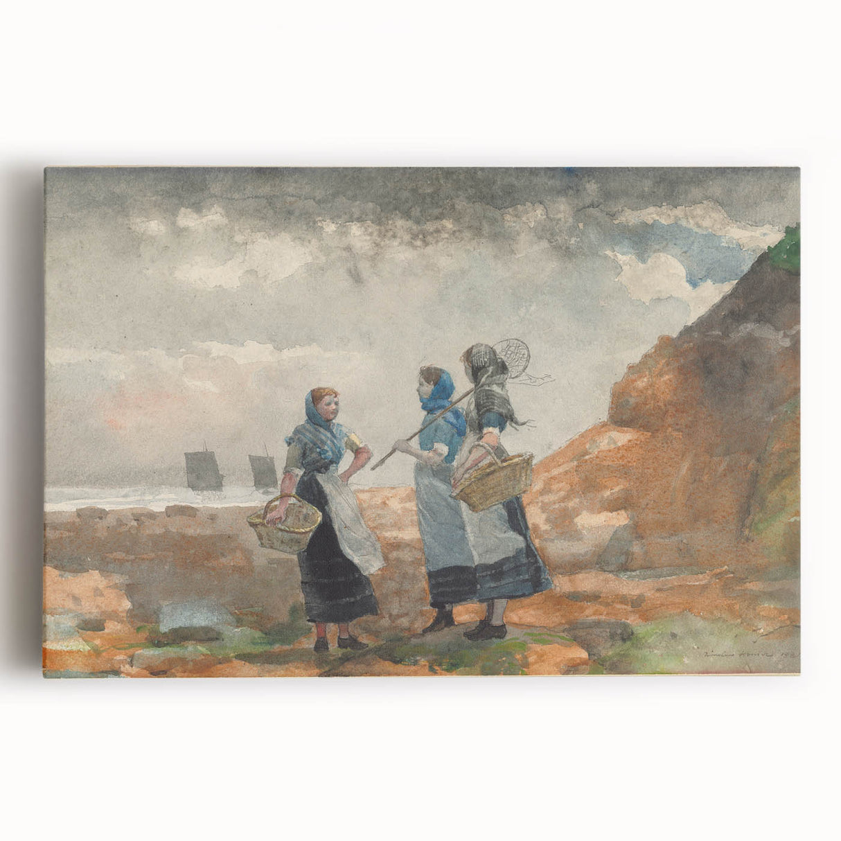 Three Fisher Girls Realism Art Print - Winslow Homer Coastal Scene, 1881