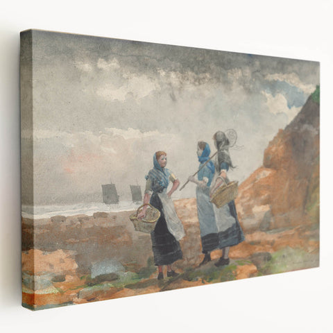 Three Fisher Girls Realism Art Print - Winslow Homer Coastal Scene, 1881