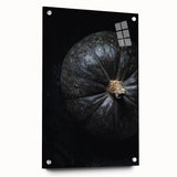 Large abstract wall art depicting fall seasons in muted orange and brown tones on acrylic glass.