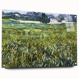 Acrylic print of a Van Gogh-inspired abstract design in bold blue and yellow tones.