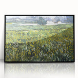 Large abstract wall art featuring swirling blue and yellow patterns on acrylic, framed in black.