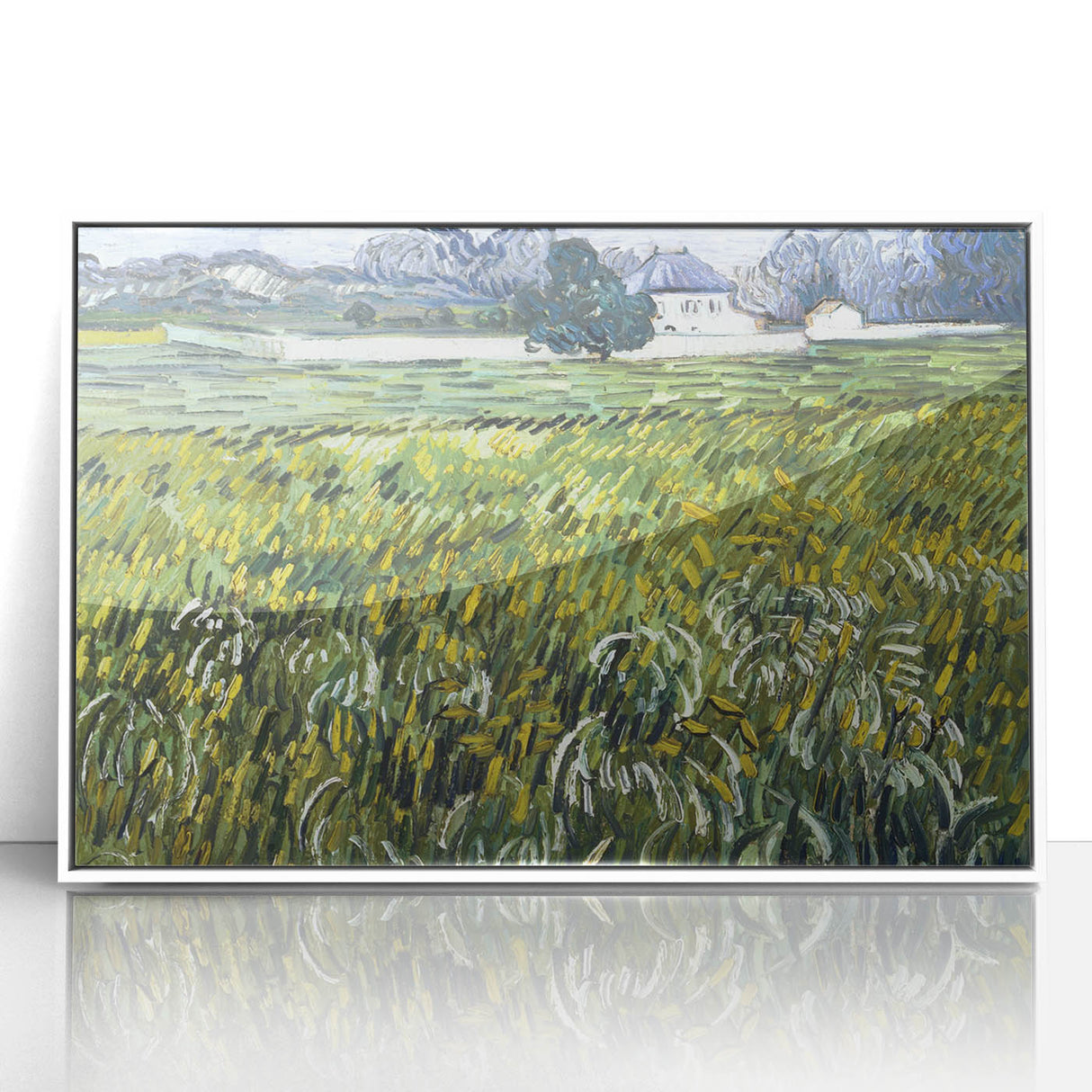 Mid-century modernist art depicting Van Gogh's Starry Night in acrylic, framed in white, ideal for nursery wall art.