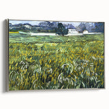 Framed canvas featuring a Vincent van Gogh landscape painting with vibrant colors.