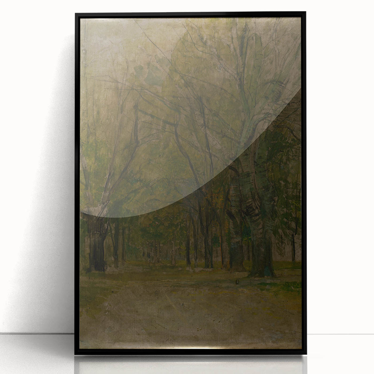 Modern Wall Art: Serene Forest Pathway in Muted Green Tones