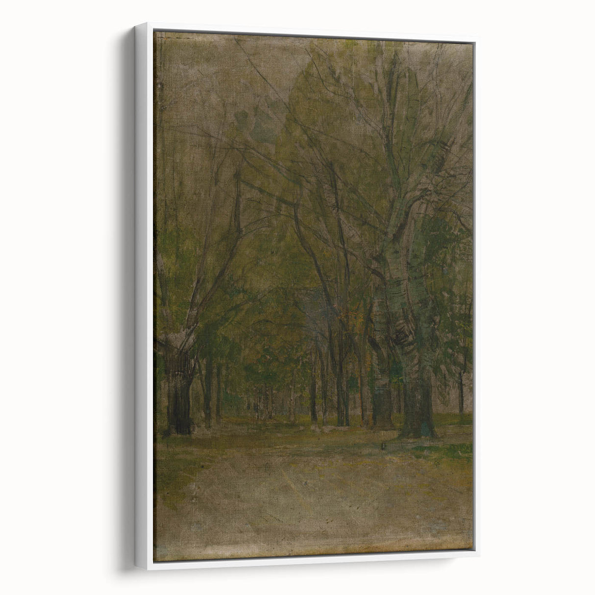 Modern Wall Art: Serene Forest Pathway in Muted Green Tones