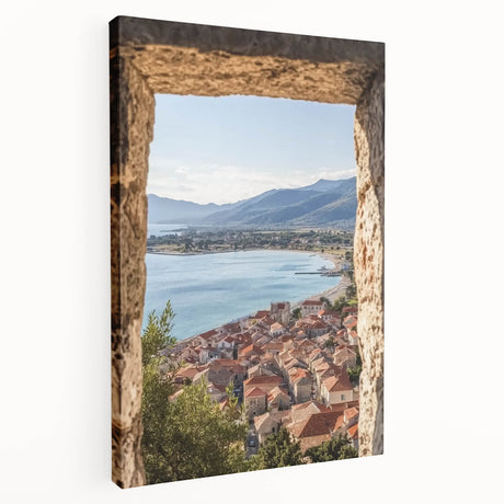Stretched canvas artwork showcasing a scenic landscape with a majestic castle against a vibrant sky, ideal for home decor and art enthusiasts, emphasizing rich colors and intricate details.