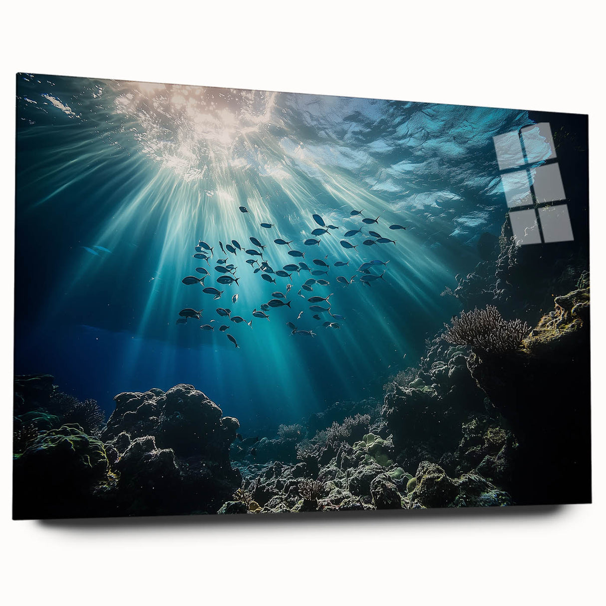 Acrylic landscape artwork depicting a vibrant cave scene in rich colors, displayed from a side view, showcasing intricate details and depth without pins.