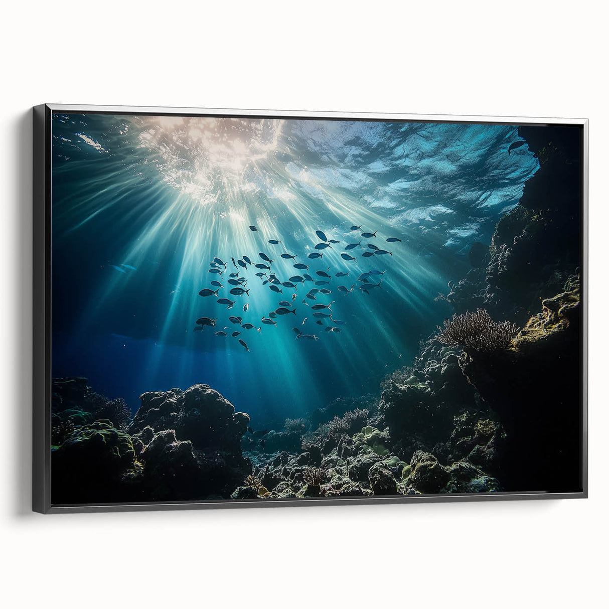 Framed canvas artwork depicting a dramatic cave landscape with earthy tones, showcasing intricate details and textures, perfect for enhancing home decor.