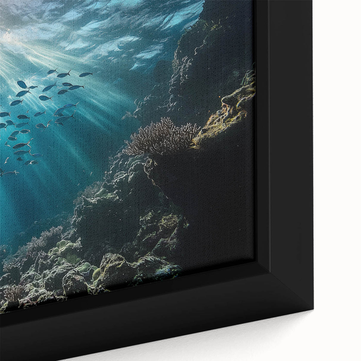 Close-up of a framed canvas depicting a vibrant cave landscape with intricate details and rich colors, ideal for home or office decor, showcasing natural beauty.