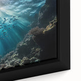 Close-up of a framed canvas depicting a vibrant cave landscape with intricate details and rich colors, ideal for home or office decor, showcasing natural beauty.