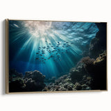 Framed canvas artwork showcasing a vibrant cave landscape, accented with gold edges, presenting a side view that enhances its elegant appeal; perfect for modern home decor.