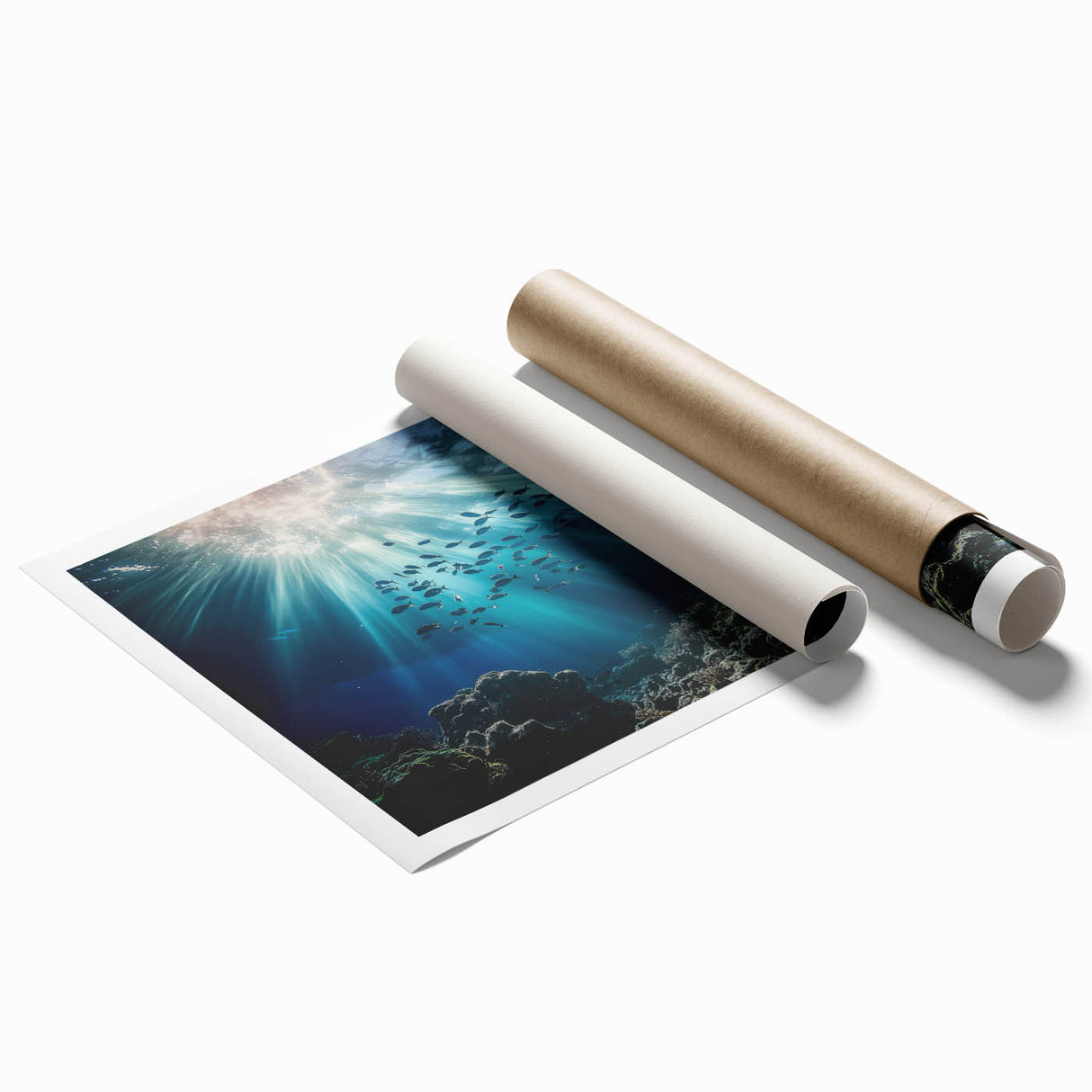 Stunning rolled print showcasing a vibrant landscape with intricate cave formations, perfect for home decor. Packaged securely in a protective tube for safe shipping.
