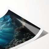 Vibrant rolled canvas print depicting a stunning cave landscape, showcasing intricate details and rich colors, ideal for home decor. Packaged securely in a protective cardboard tube.