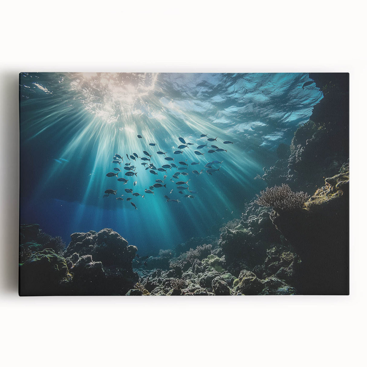 Stretched canvas artwork showcasing a stunning landscape with intricate cave formations, featuring rich colors and detailed textures, perfect for home decor.