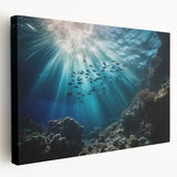Stretched canvas artwork depicting vibrant landscapes and intricate cave formations in earthy tones, ideal for enhancing modern home decor or office spaces.