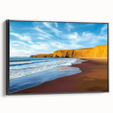 Framed canvas artwork depicting a stunning view of cliffs and landscapes, featuring a sleek black frame, ideal for enhancing modern home decor. Perfect for nature lovers and interior design enthusiasts.