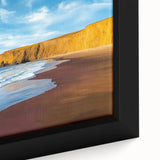 Close-up of a framed canvas depicting dramatic cliff landscapes with vibrant colors and intricate details, perfect for enhancing modern home decor and nature-inspired themes.