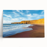 Stretched canvas artwork depicting a breathtaking landscape with dramatic cliffs and vibrant colors, perfect for enhancing home decor and creating a serene atmosphere.