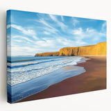 Stretched canvas artwork depicting a stunning landscape of cliffs under a vibrant sky, showcasing intricate details and rich colors, perfect for home decor.