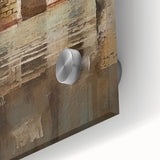 Abstract architectural wall art design printed on acrylic glass, showcasing vibrant colors and intricate geometric patterns, ideal for modern interior decor.