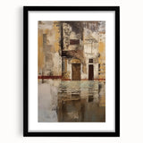 Abstract architectural wall art framed in black with a mat, showcasing geometric designs and modern aesthetics. Perfect for contemporary home decor.