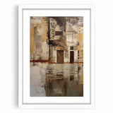 Abstract architectural wall art framed in white matting, showcasing geometric patterns and a minimalist design, perfect for modern interior decor.