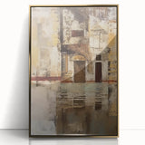 Framed abstract architecture wall art featuring gold accents on an acrylic surface, showcasing modern design elements, perfect for contemporary interiors.