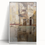 Framed abstract architecture wall art in white, showcasing geometric shapes and lines, designed to enhance modern interior decor with a sleek aesthetic.