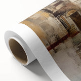 Abstract architectural wall art on rolled canvas showcasing geometric shapes in bold colors of blue, orange, and yellow, designed to enhance modern interiors. This piece combines contemporary design with artistic flair, perfect for home or office decor.