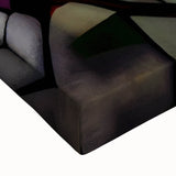 Close-up of an abstract figurative stretched canvas artwork showcasing vibrant colors and dynamic shapes, perfect for modern home decor or artistic accents.