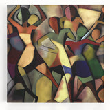 Abstract figurative stretched canvas artwork showcasing vibrant colors and dynamic shapes, ideal for modern home decor and artistic expression. Perfect for adding a contemporary touch to living spaces or galleries.