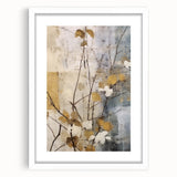 Abstract floral wall art framed in white, showcasing vibrant colors and intricate designs, perfect for modern home decor. Ideal for adding a touch of elegance to any space.