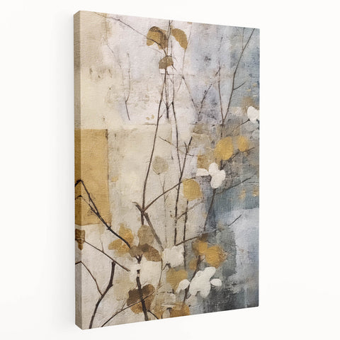 Stretched canvas wall art featuring vibrant abstract floral designs in shades of blue, pink, and green, showcasing a side view of the artwork's texture and depth.