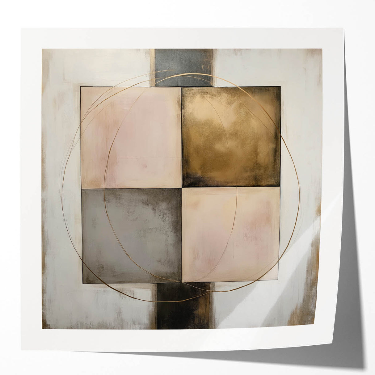 Abstract geometric art print featuring vibrant colors and sharp angles, displayed in a glossy finish, ideal for modern home decor and creative spaces.