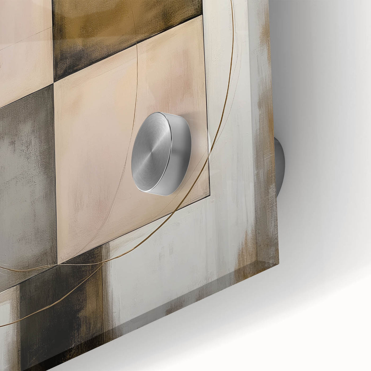 Close-up of an abstract geometric design on acrylic glass featuring vibrant colors and intricate patterns, ideal for modern home decor or artistic display.