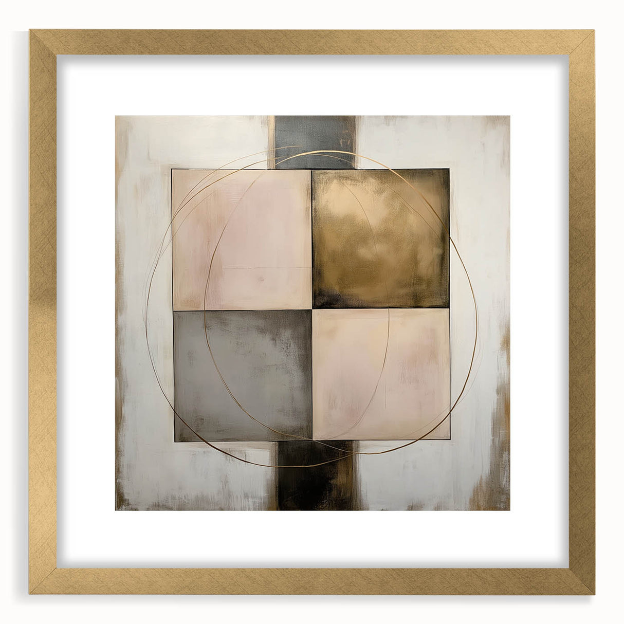 Abstract geometric frame in gold color, showcasing a modern design with a matte finish, ideal for contemporary home decor and artistic displays.
